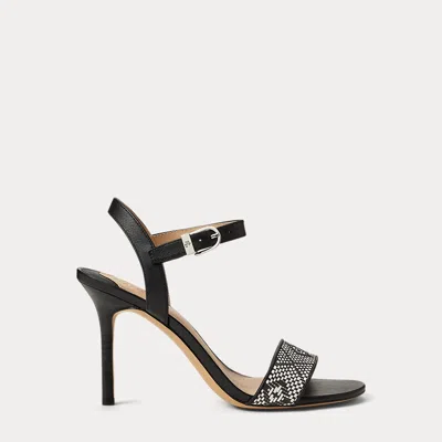 Ralph Lauren Gwen Nappa Leather & Woven Straw Sandal