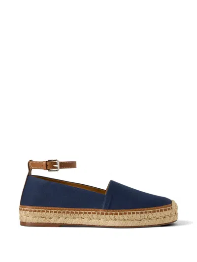 Ralph Lauren Hadan Crocheted Ankle Strap Espadrille In Blue