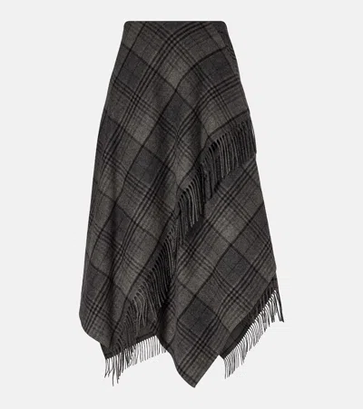 Ralph Lauren Hadia Fringed Wool Midi Skirt In Gray