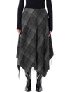 Ralph Lauren Hadiah Asymmetric Fringed Checked Wool Midi Skirt In Gray