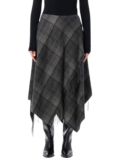 Ralph Lauren Plaid A-line Midi Skirt Fringe In Multi