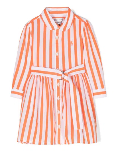 Polo Ralph Lauren Babies' Hadlee Striped Dress In Orange