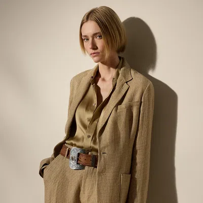 Polo Ralph Lauren Hailey Houndstooth Tweed Jacket In Tan Multi