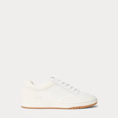 Ralph Lauren Hailey Leather & Suede Sneaker In Snow White/cream In Neutral