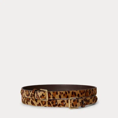 Ralph Lauren Haircalf Double-buckle Stacked Wide Belt In Modern Leopard/chestnut