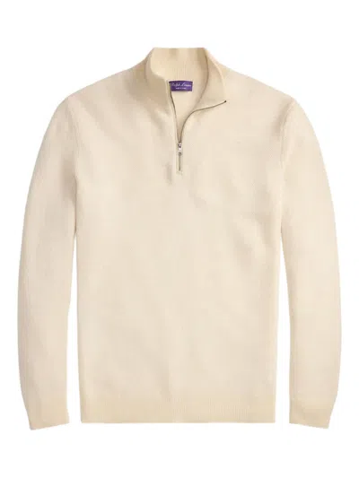 Ralph Lauren Half-zip Cashmere Sweater In Neutral