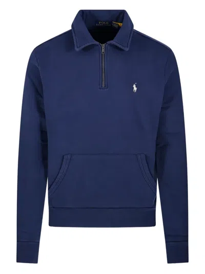 Ralph Lauren Half-zip Kangaroo-pocket Sweatshirt In Blue