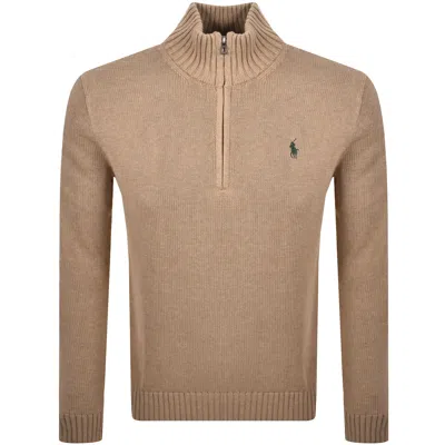 Ralph Lauren Half Zip Knit Jumper Bronze In Brown