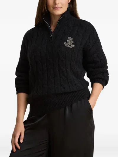 Ralph Lauren Half-zip Cable-knit Sweater In Black
