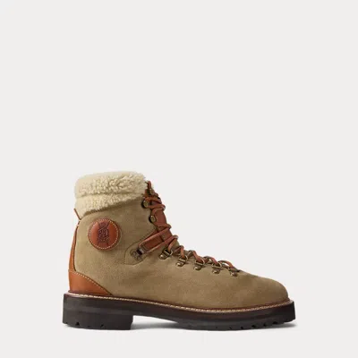 Ralph Lauren Halpin Shearling-trim Calf-suede Boot In Brown