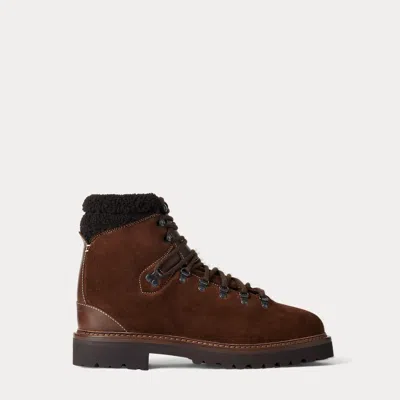 Ralph Lauren Halpin Shearling-trim Calf-suede Boot In Brown