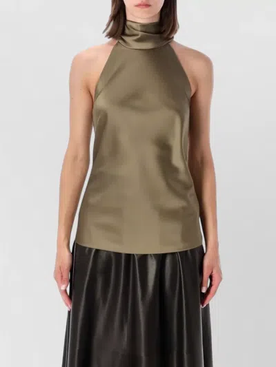 Ralph Lauren Halter Neck Satin Sleeveless Tie Back Top In Green