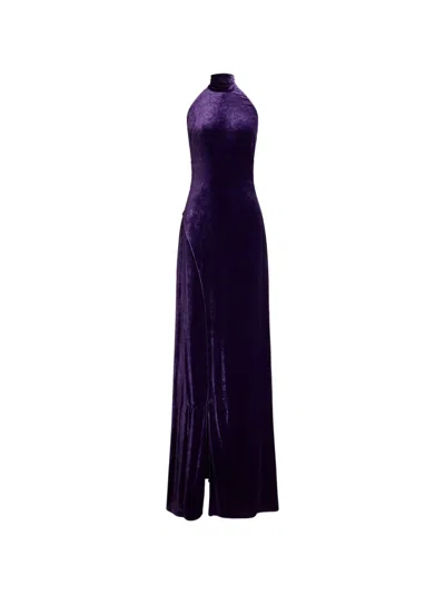 Ralph Lauren Halter-neck Velvet Maxi Dress In Purple
