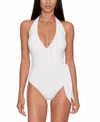 Ralph Lauren Halter Side Tie Tummy Control One Piece Swimsuit In White In White