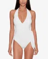 Ralph Lauren Halter Side Tie Tummy Control One Piece Swimsuit In White In White