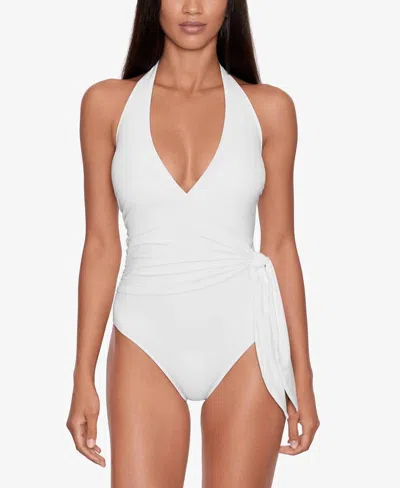 Ralph Lauren Halter Side Tie Tummy Control One Piece Swimsuit In White