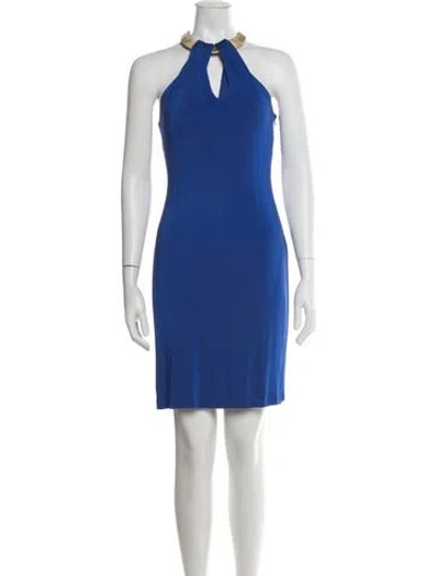 Pre-owned Ralph Lauren Halterneck Knee-length Dress In Blue