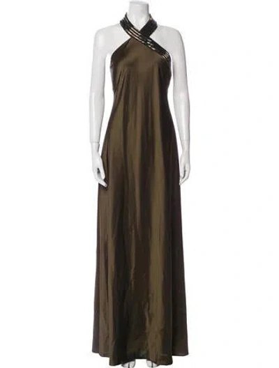 Pre-owned Ralph Lauren Halterneck Long Dress W/ Tags In Green