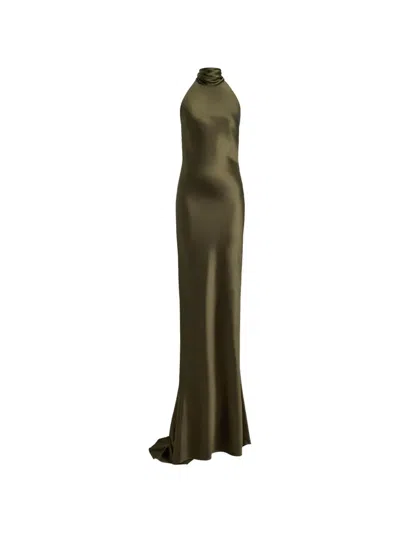 Ralph Lauren Chilton Stretch Satin Halter Evening Dress In Green