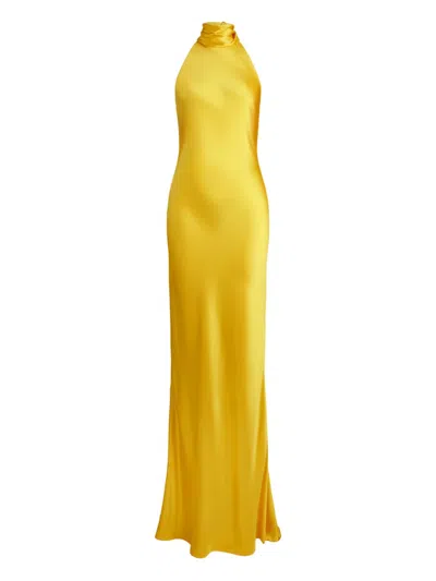 Ralph Lauren Halterneck Open-back Maxi Evening Dress In Yellow