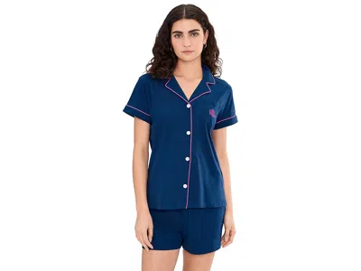 Ralph Lauren Hammond Knit Short Sleeve Collar Boxer Pajama Set In Blue