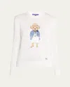 Ralph Lauren Bear Silk Long Sleeve Sweater In Prchmnt Cr