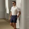 Ralph Lauren Hand-tailored Silk-linen Short In Blue