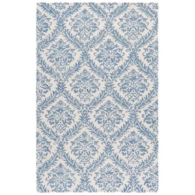 Ralph Lauren Hand Tufted 80% Wool; 20% Cotton Damask Rug In Blue,ivory