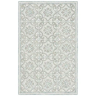 Ralph Lauren Hand Tufted Wool & Cotton Damask Rug In Ivory;teal;teal,ivory