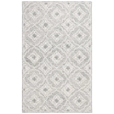 Ralph Lauren Hand Tufted Wool & Cotton Damask Rug In Light Grey,ivory