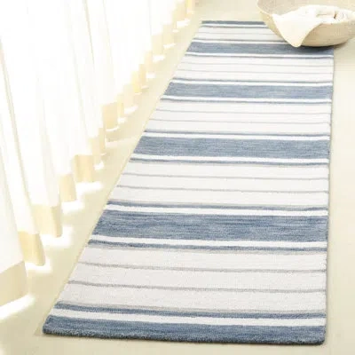 Ralph Lauren Hand Tufted Wool Pile Striped Rug In Blue,white