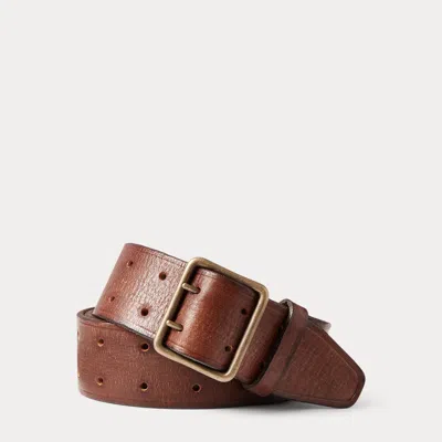 Ralph Lauren Hand-burnished Leather Double-prong Belt In Vintage Brown In Neutral