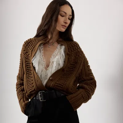 Ralph Lauren Hand-knit Yoke Cashmere Cardigan In Cognac In Brown