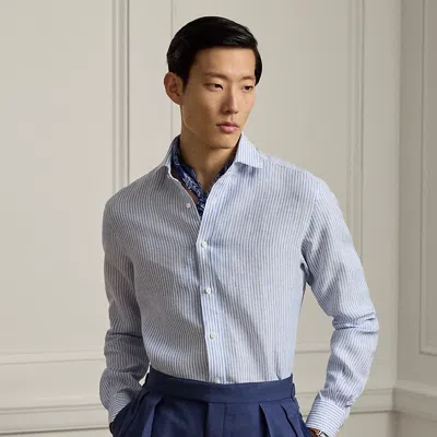 Ralph Lauren Handmade Striped Linen Shirt In Cornflower Blue/white