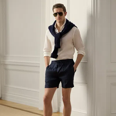 Ralph Lauren Hand-tailored Linen Drawstring Short In Classic Chairman Navy In Neutral