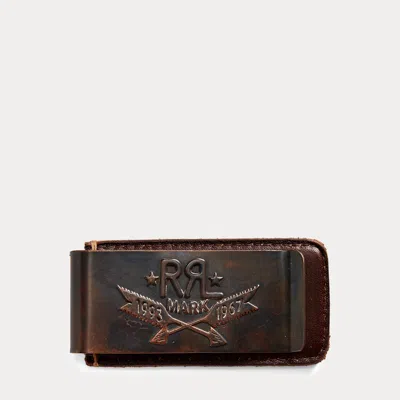 Ralph Lauren Hand-tooled Leather Money Clip In Copper In Brown