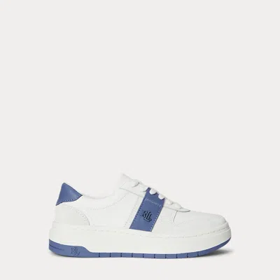 Ralph Lauren Harlie Leather Sneaker In Snow White/bianco/blue