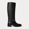 Ralph Lauren Harness Burnished Leather Riding Boot In Black