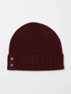 Ralph Lauren Ribbed Button Beanie Hat In Burgundy