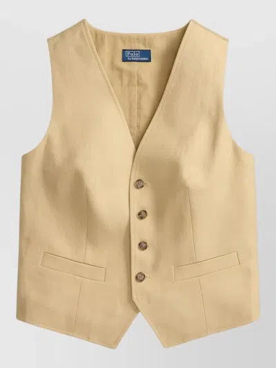 Ralph Lauren Hemp Tailored Vest V Neckline Buckle In Brown