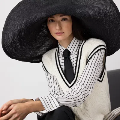 Ralph Lauren Hemp-blend Wide-brim Hat In Black In Blue