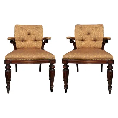 Pre-owned Ralph Lauren Henredon For  Louis Xvi Armchairs, A Pair In Brown