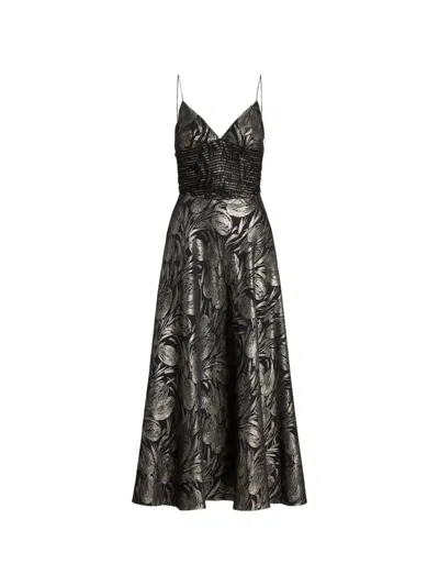 Ralph Lauren Henri Floral V-neck Midi Dress In Black