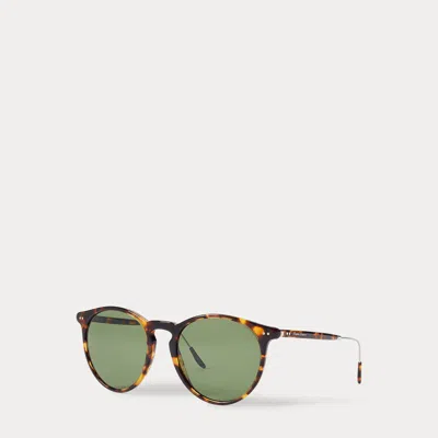 Ralph Lauren Heritage Round Sunglasses In Shiny Antique Havana In Green
