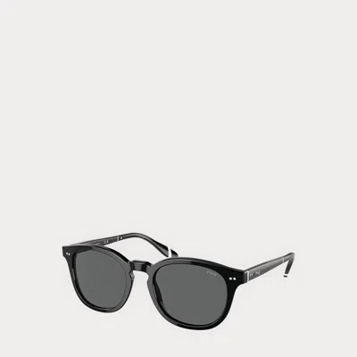 Polo Ralph Lauren Heritage Rowing Stripe Round Sunglasses In Shiny Black