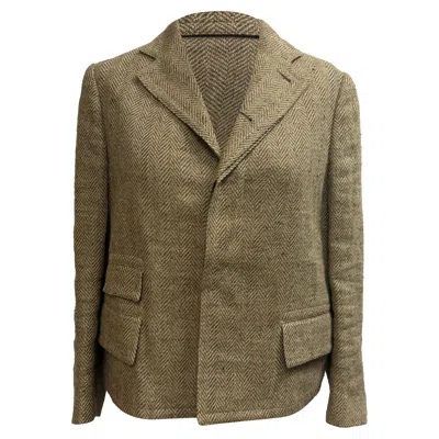 Ralph Lauren Herringbone Blazer In Brown Linen In Green