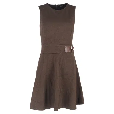 Ralph Lauren Herringbone Buckle-trimmed Mini Dress In Brown Viscose