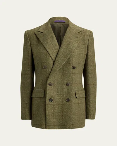 Ralph Lauren Herringbone Double-breasted Blazer In Green