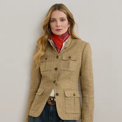 Ralph Lauren Herringbone Linen Jacket In Light Brown/tan
