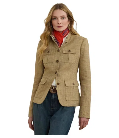 Ralph Lauren Herringbone Linen Jacket In Light Brown/tan In Green